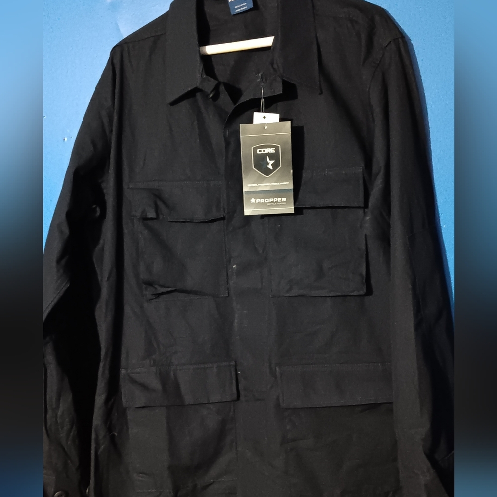 Propper Black 4 Pkt Tactical BDU Jacket Coat Shirt Large NWT Reinforced